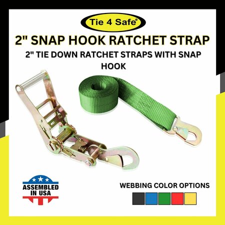 TIE 4 SAFE 2" x 10' Ratchet Strap w/Snap Hook for Car Hauler Flatbed Trailer Wrecker Green, 10PK RT43-10-GR-C-10